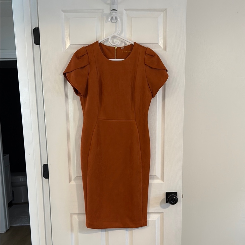 Calvin Klein Orange Puff Sleeve Sheath Dress